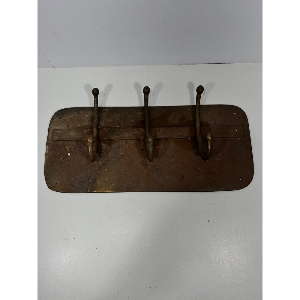 Vintage Antique Brass Wall Mount Coat Rack 3 Hook Industrial Entryway Mudroom